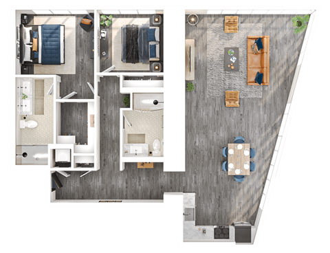 Floor plan for 2 beds, 2 baths, 1432 sqft